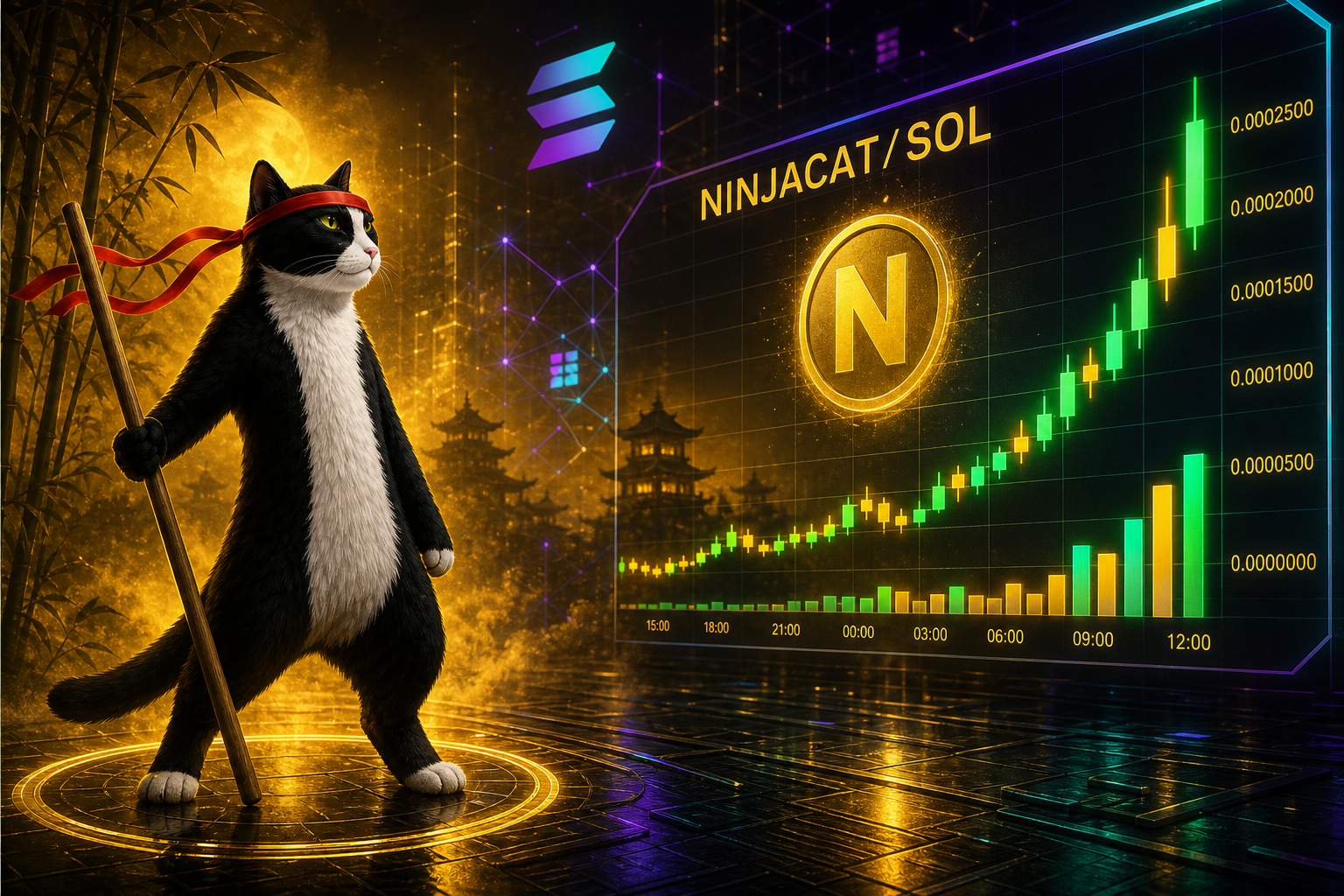 NINJACAT token chart pumping on Solana